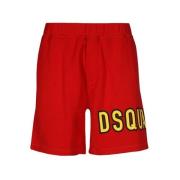 Logo Katoenen Shorts Contrast Detail Mannen Dsquared2 , Red , Heren