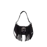 Zwarte leren hobo tas met franje Osoi , Black , Dames