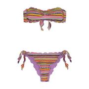 Gerimpelde Bandeau Bikini met Verstelbare Knopen Me-Fui , Multicolor ,...