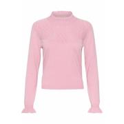 Roze Gebreide Blouse met Ruches Cream , Pink , Dames