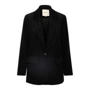 Lange Mouw Blazer Jas Pitch Black Cream , Black , Dames