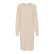 Gebreide Jurk Haver Melange Pofmouwen Cream , Beige , Dames