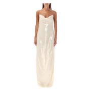 Paillet Maxi Jurk Room Aw24 Magda Butrym , Beige , Dames