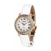 Roze Goud Quartz Horloge met Leren Band Seiko , White , Dames