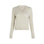 Lichte V-hals trui - Wit Tommy Jeans , Beige , Dames