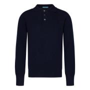 Blauwe Wollen Gebreide Polo Met Lange Mouwen Drumohr , Blue , Heren