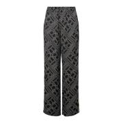 Donker Logo Print Wijde Pijpen Broek Bruuns Bazaar , Black , Dames