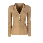 Geribbelde V-hals Trui Elisabetta Franchi , Brown , Dames