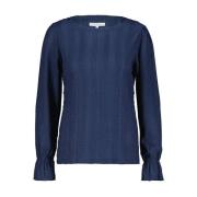 Ajour Top Lange Mouw Red Button , Blue , Dames