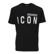 Icon Print Zwart T-Shirt Aw20 Dsquared2 , Black , Heren