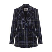 Blauwe Wol Tweed Double Breasted Blazer Msgm , Blue , Dames