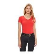 Iconisch Logo T-shirt - Rood V-hals Guess , Red , Dames