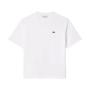 Zachte Jersey T-shirt met Geribbelde Kraag Lacoste , White , Dames