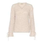 Beige Melange Gebreide Trui met Geborduurde Details Cream , Beige , Da...