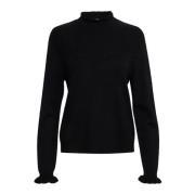 Zwart Gebreide Blouse met Ruches Cream , Black , Dames