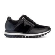 Zwarte Leren Casual Sport Basket Schoenen Gabor , Black , Dames