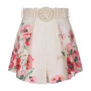 Lightburst Tuck Bloemen Linnen Hoge Taille Short Zimmermann , Multicol...