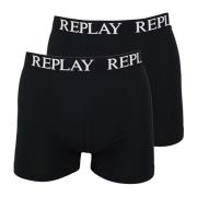 Sporty Boxer Trunks 2-Pack Basic Logo Replay , Black , Heren