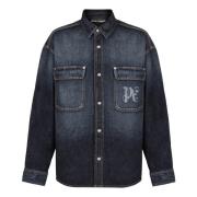 Denim Overshirt met Contrasterend Kleurlogo Palm Angels , Blue , Heren