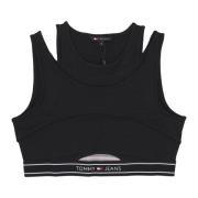 Logo Taping Cut Out Crop Top Tommy Hilfiger , Black , Dames