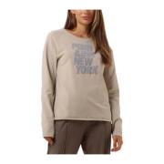 Beige Sweater met Oversized Logo Penn&Ink N.Y , Beige , Dames