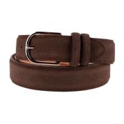 Bruin Suède Kalfsleer Messing Gesp Riem Made in Italia , Brown , Heren