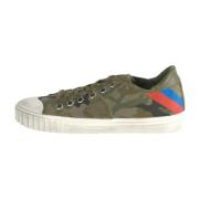 Groene Leren Camo Sneaker Mannen Philippe Model , Green , Heren