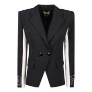 Double Breasted Blazer met Logo Patch Elisabetta Franchi , Black , Dam...