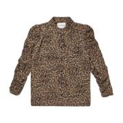 Luipaardprint Blouse met Gerimpelde Details Munthe , Brown , Dames