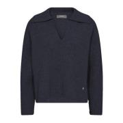 Navy Gebreide Trui met V-Hals MOS Mosh , Blue , Dames