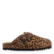 Tijgerprint Cow Mules Scholl , Brown , Dames