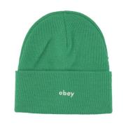 Groene Geribbelde Beanie Muts Obey , Green , Heren