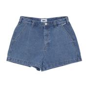 Denim Shorts met Logoed Taille Sluiting Obey , Blue , Dames