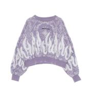 Flames Print Crop Hoodie Vision OF Super , Purple , Dames