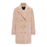 Glen Plaid Alpaca Wool Pea Coat Kiton , Beige , Dames