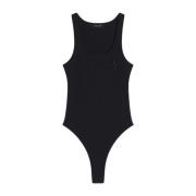 Zwarte Star Bodysuit Katoen Ronde Halslijn Mugler , Black , Dames