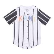 Gestreept Baseball Shirt Wit/Zwart Karl Kani , Multicolor , Heren