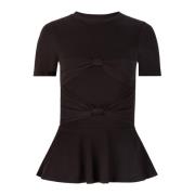 Zwarte Peplum T-shirt met Strikdetail Nina Ricci , Black , Dames