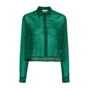 Kristalversierde Transparante Groene Blouse Oseree , Green , Dames