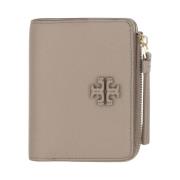 Leren portemonnee met dubbele T-knop Tory Burch , Beige , Dames