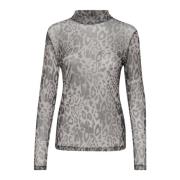 Luipaard Mesh Lange Mouw Top Kaffe , Gray , Dames