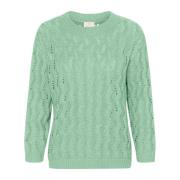 Groene Gebreide Trui met Gaatjes Kaffe , Green , Dames