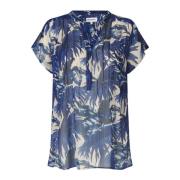 Blauwe Geplooide V-Hals Blouse Lollys Laundry , Multicolor , Dames