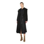 Diagonale Viscose Maxi Jas met Klepzakken Vicario Cinque , Black , Dam...