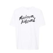 Wit Katoenen Tee-Shirt met Logo Print Maison Kitsuné , White , Heren