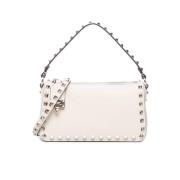 Studded Ivory Leather Shoulder Bag Valentino Garavani , Beige , Dames