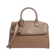 Bruine leren shopper tas met gouden details Armani Exchange , Brown , ...