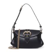 Hartvormige Leren Tas met Flap Sluiting Pinko , Black , Dames