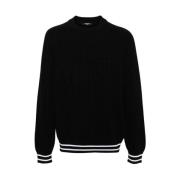 Gebreide Jacquard Crew Neck Trui Balmain , Black , Heren