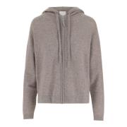 Wol Kasjmier Hooded Rits Sweater Grijs Allude , Beige , Dames